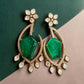 Emerald Green Statement Earrings Gold Drop monzonite Earrings