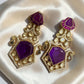 Amethyst Purple Statement Earrings Gold Tone monzonite Drop Earrings