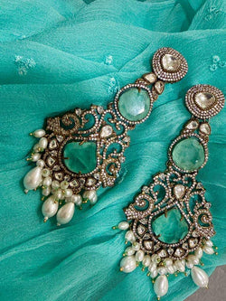Aqua Green Bridal Earrings Pearl Dangle Statement Earrings bold and beautiful maharani collection