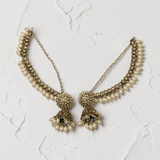 Kundan Pearl Jhumka Necklace Set Indian Bridal Jewelry