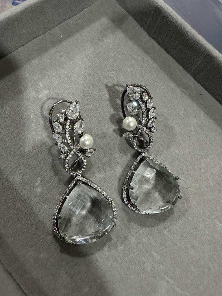Cubic Zarconia Earrings  Statement Earrings Silver Wedding Jewelry