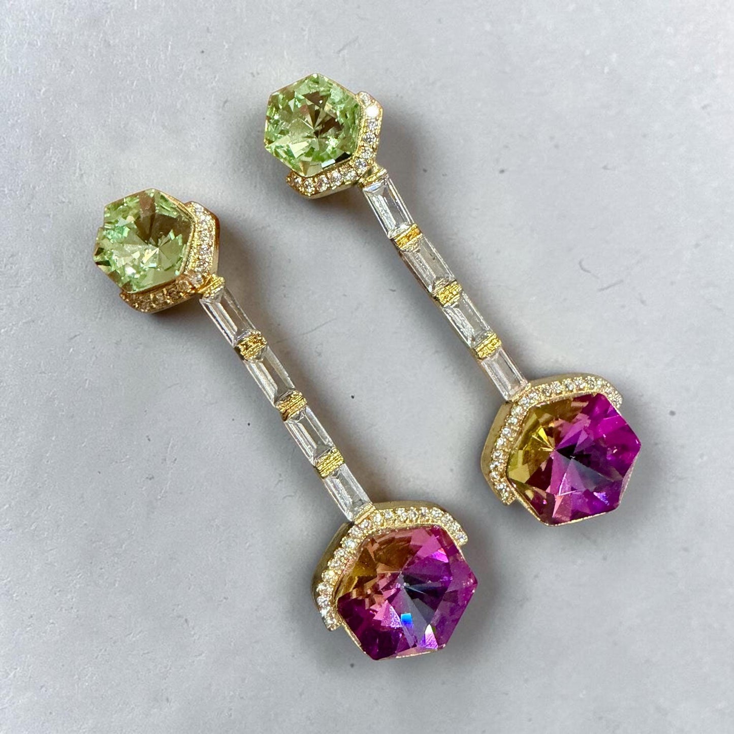 Art Deco Linear Baguette Drop Earrings – Elegant Halo Gemstone Statement Jewelry