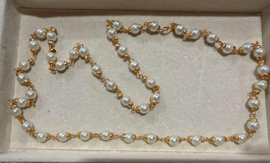 Gold Beaded Pearl Necklace: Minimalist Elegant Jewelry