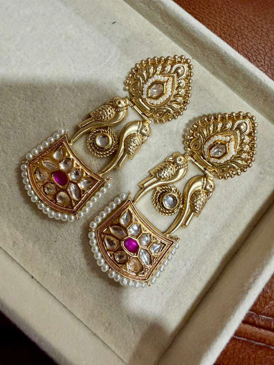 Kundan Peacock Earrings: Gold Tone Pearl Drop Bridal Jewelry