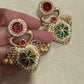Red Green Kundan Floral Earrings: Indian Bridal Statement Jewelry