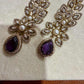 Purple Teardrop Crystal Floral Statement Earrings – Gold Bridal Drop Jewelry