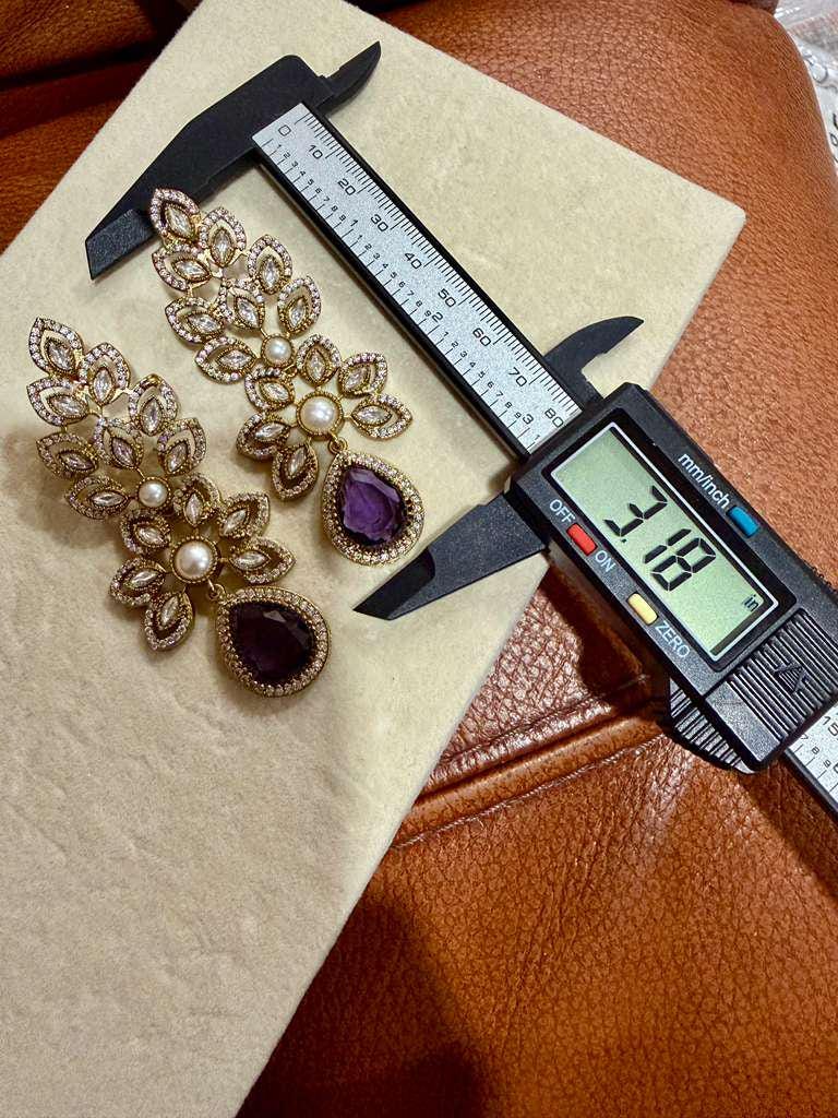 Purple Teardrop Crystal Floral Statement Earrings – Gold Bridal Drop Jewelry