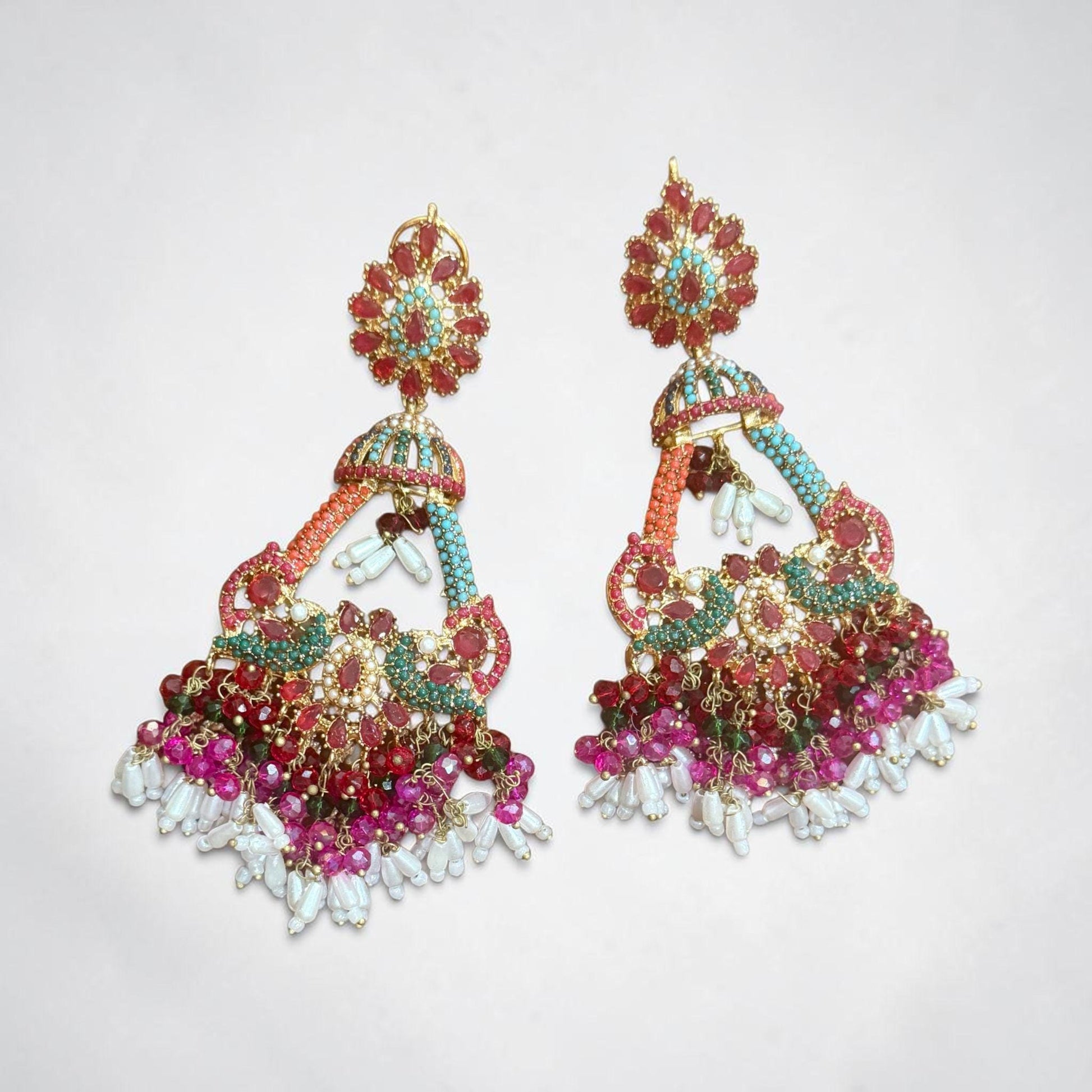 Handcrafted Beaded Jhumka Earrings Floral Statement Dangle Earrings
