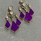 Purple Statement Earrings Gold Crystal Drop Earrings Geometric Dangle Earrings