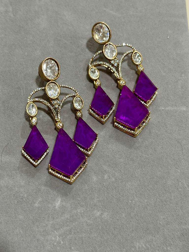 Purple Statement Earrings Gold Crystal Drop Earrings Geometric Dangle Earrings