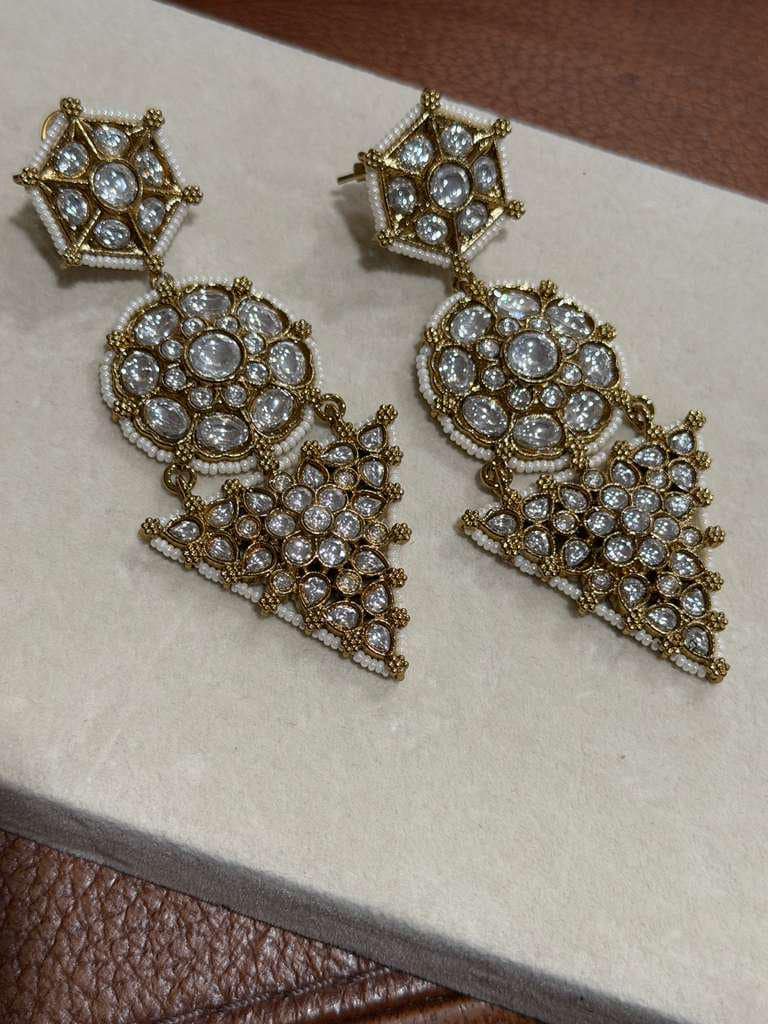 Kundan Chandelier Earrings Bridal Polki Earrings Indian Wedding Jewelry
