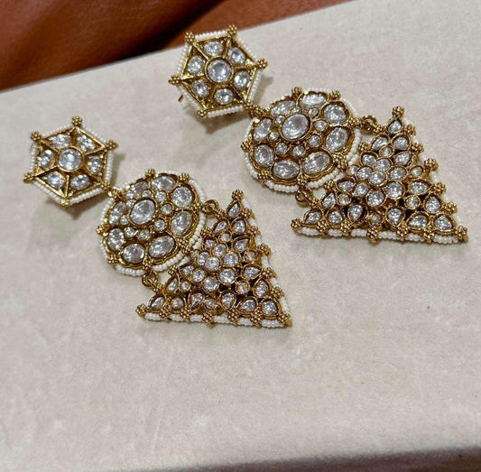 Kundan Chandelier Earrings Bridal Polki Earrings Indian Wedding Jewelry