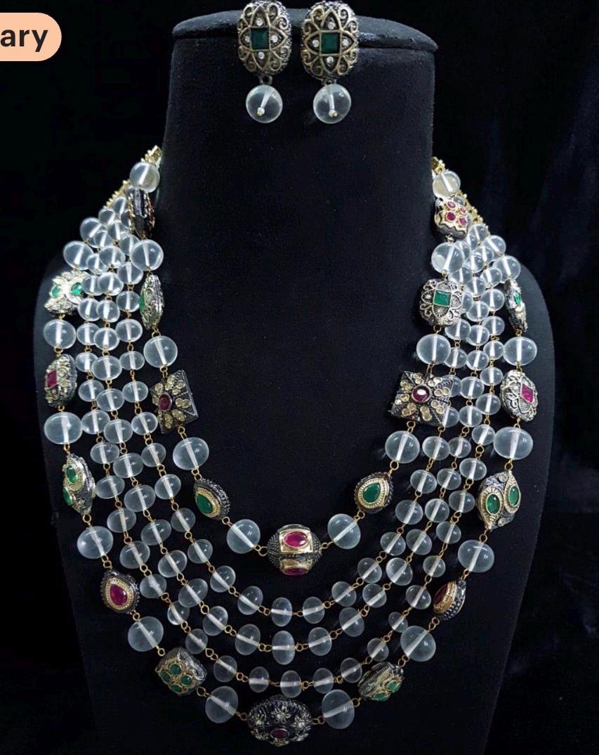 Multi Layer Beaded Necklace Set Kundan Polki Necklace