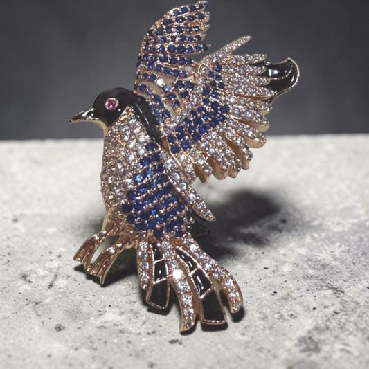 Rhinestone Bird Brooch: Gold Crystal Statement Pin – Elegant Nature Inspired Jewelry