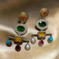 Multistone Statement Dangle Earrings Tribal Inspired Drop Earrings
