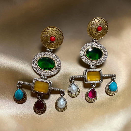 Multistone Statement Dangle Earrings Tribal Inspired Drop Earrings