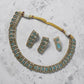 Turquoise Stone Necklace Set Gold Choker Necklace with Earrings Statement Bridal Jewelry