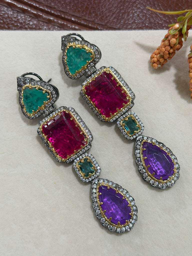 Gem Cascade Statement Earrings Art Deco Drop Earrings Luxury Bridal Earrings