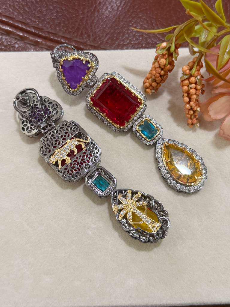 Gem Cascade Statement Earrings Art Deco Drop Earrings Luxury Bridal Earrings