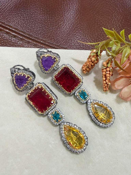 Gem Cascade Statement Earrings Art Deco Drop Earrings Luxury Bridal Earrings
