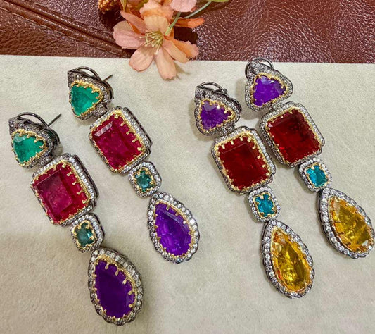 Gem Cascade Statement Earrings Art Deco Drop Earrings Luxury Bridal Earrings