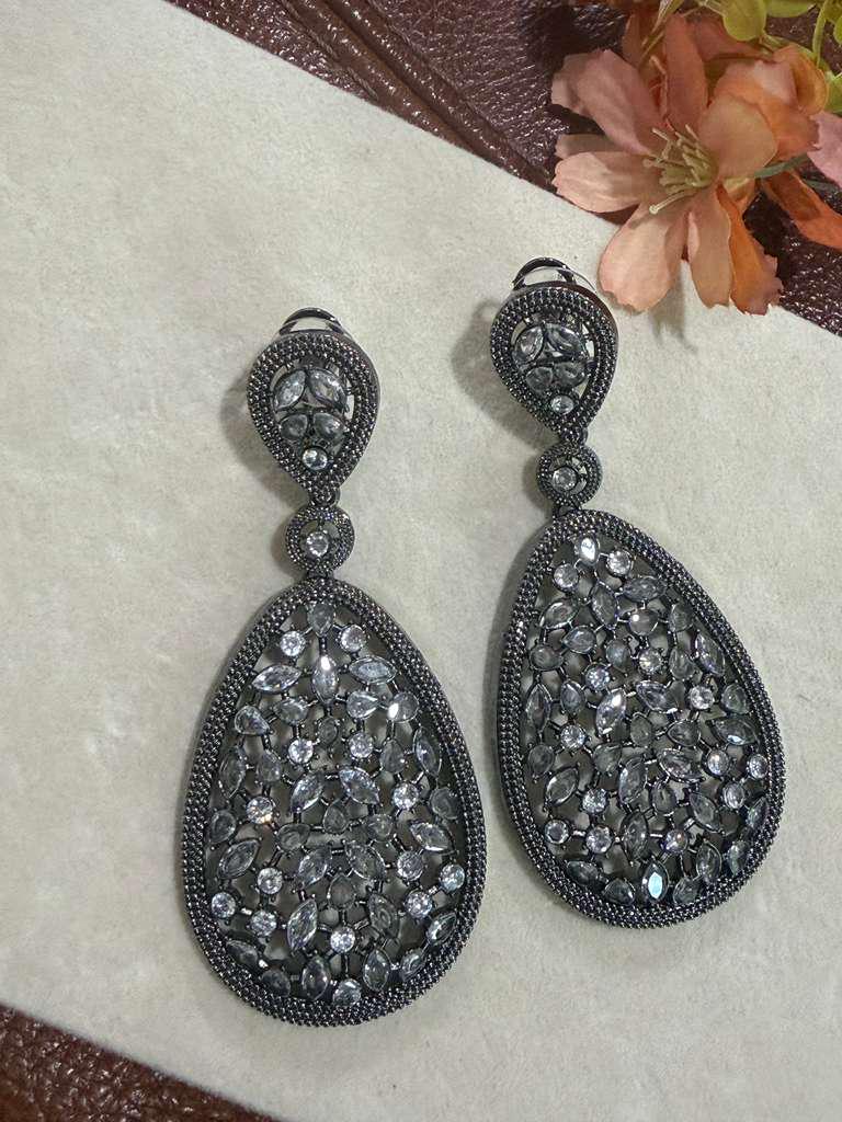 Midnight Teardrop Statement Earrings Black Rhodium Dangle Earrings Vintage Glam Party Earrings