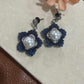 Royal Bloom Pearl Earrings Floral Statement Earrings Blue Evening Earrings
