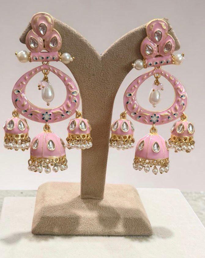 Blush Noor Jhumka Earrings Pink Statement Earrings Pearl Drop Jhumkis
