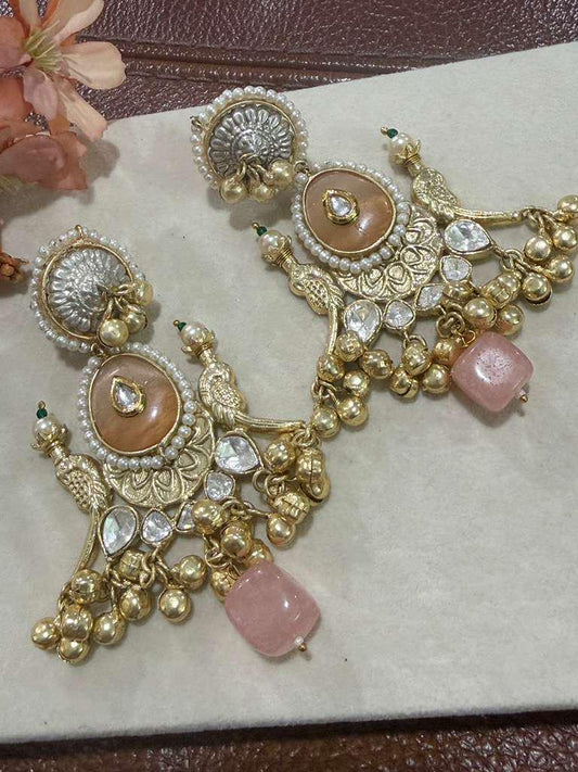 Rosé Royale Chandbali Earrings Pearl Drop Statement Earrings Vintage Ethnic Jewelry