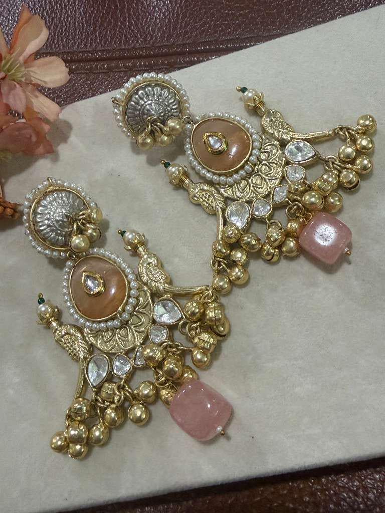 Rosé Royale Chandbali Earrings Pearl Drop Statement Earrings Vintage Ethnic Jewelry