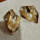 Gold Pearl Abstract Stud Earrings: Sculptural Organic Statement Jewelry