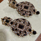 Black Kundan Statement Earrings, Gold Polki Bridal Dangle Jewelry