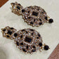 Black Kundan Statement Earrings, Gold Polki Bridal Dangle Jewelry