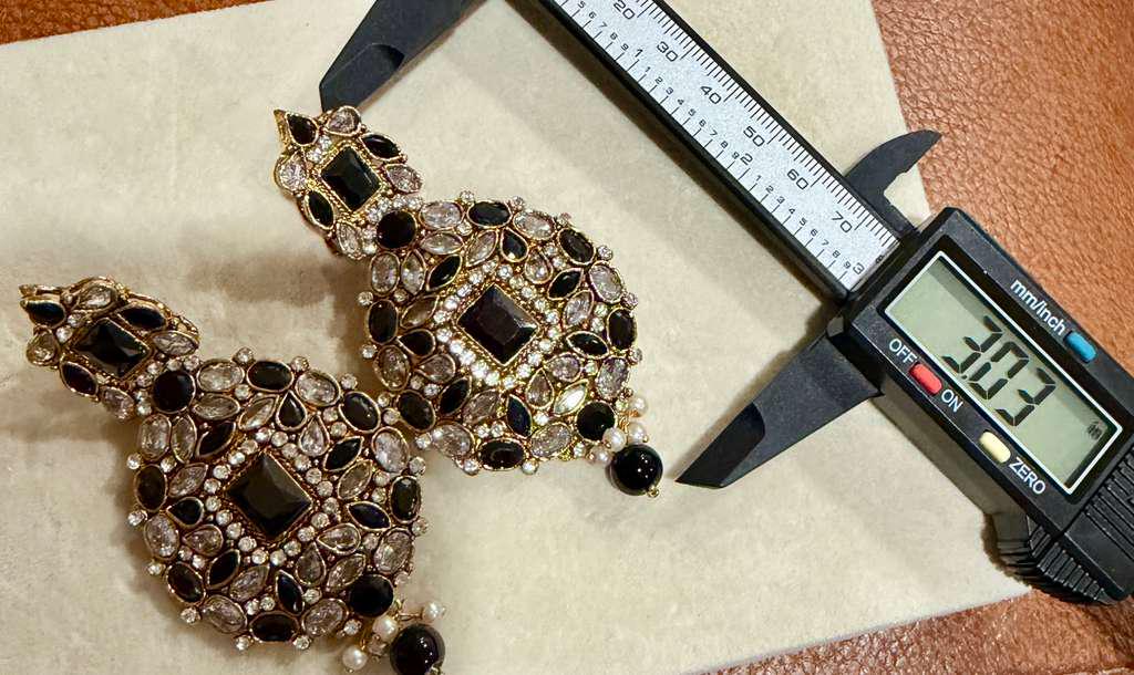 Black Kundan Statement Earrings, Gold Polki Bridal Dangle Jewelry
