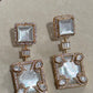 Mother of Pearl Statement Earrings Gold Geometric Drop Earrings