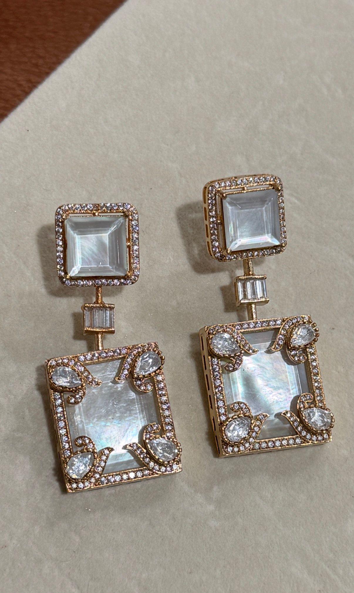 Mother of Pearl Statement Earrings Gold Geometric Drop Earrings