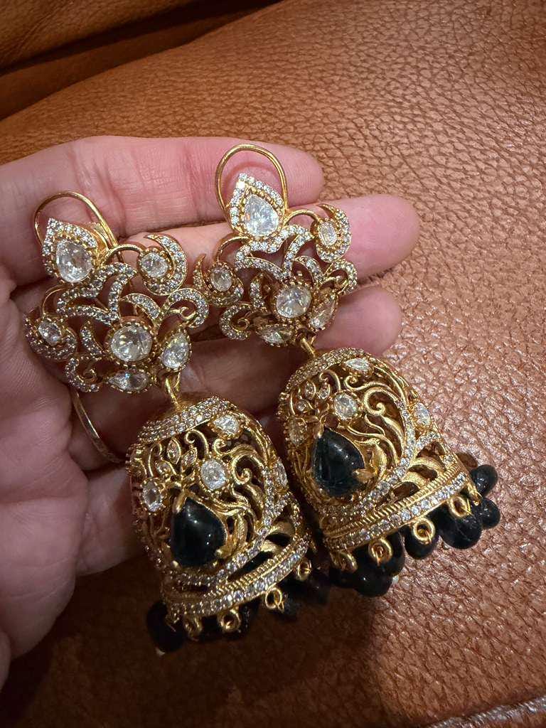 Black Gold Kundan Jhumka Earrings: Statement Bridal Jhumki Jewelry