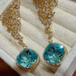 Blue CZ Stone Drop Earrings: Gold Bridal Wedding Statement Jewelry