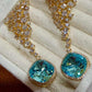 Blue CZ Stone Drop Earrings: Gold Bridal Wedding Statement Jewelry