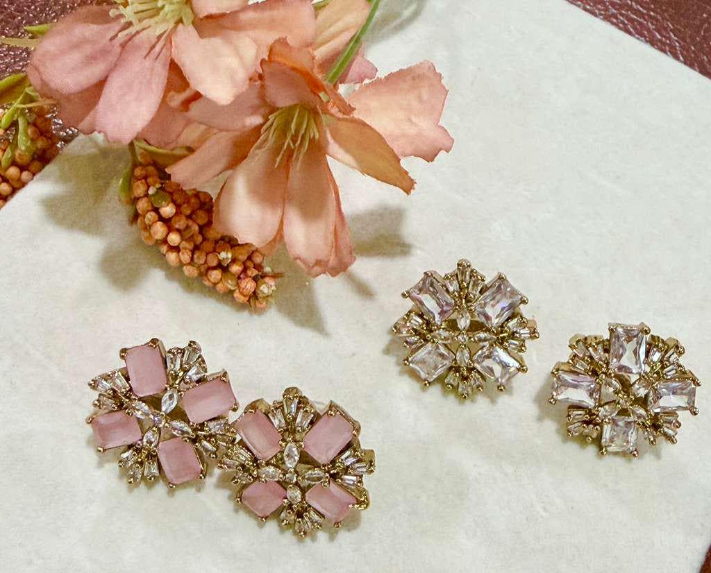 Blossom Spark Stud Earrings Floral Statement Studs Elegant Designer Earrings