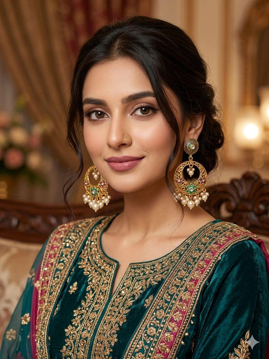 Royal Pearl Chandbali Earrings Traditional Floral Drop Earrings