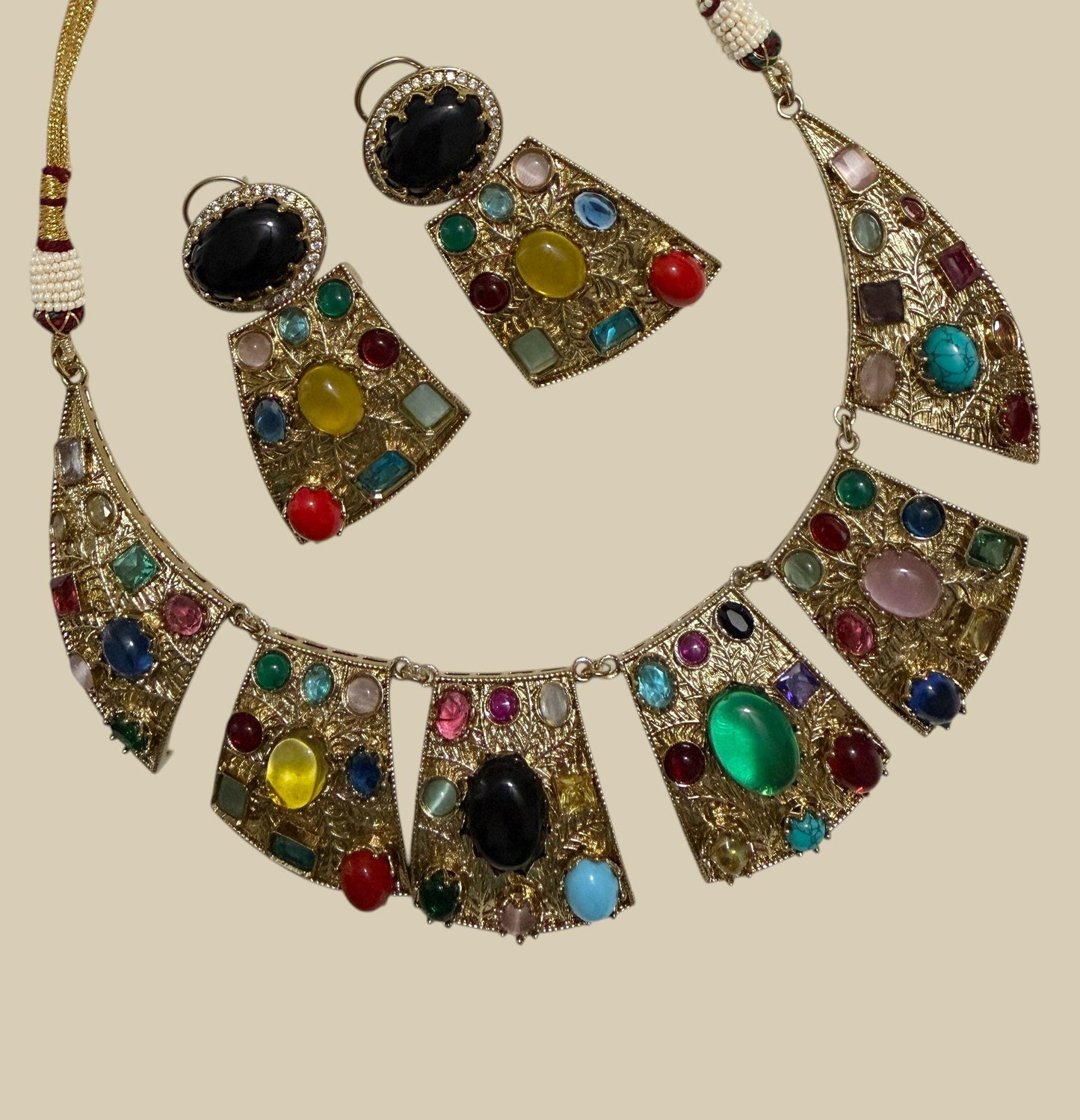 Bohemian Mosaic Jewelry Set Colorful Statement Necklace and Earrings Set