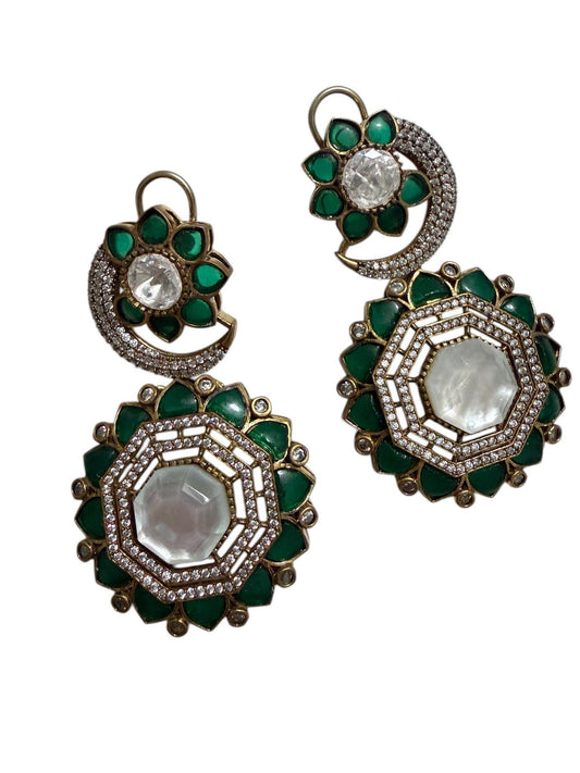 Emerald Floral Statement Earrings Vintage Inspired Drop Earrings