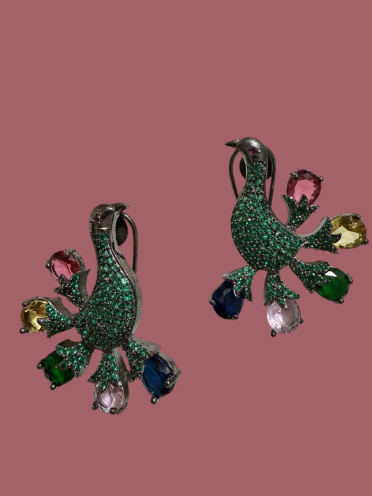 Tropical Bird Statement Earrings Colorful Designer Drop Earrings