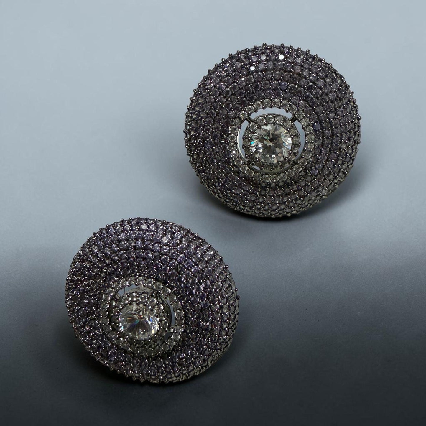 Lavender Crystal Dome Stud Earrings Luxury Pave Statement Earrings
