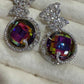 Multicolor CZ Statement Drop Earrings, Rainbow Faceted Gemstone Glam Jewelry