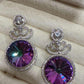 Multicolor CZ Statement Drop Earrings, Rainbow Faceted Gemstone Glam Jewelry
