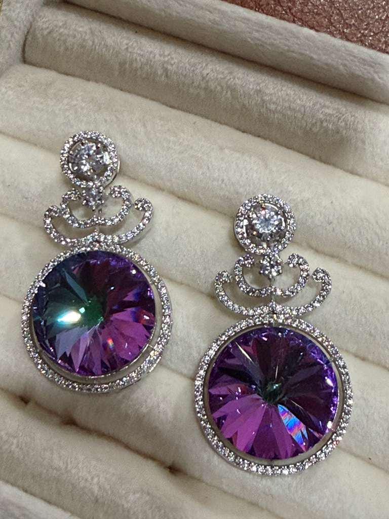 Multicolor CZ Statement Drop Earrings, Rainbow Faceted Gemstone Glam Jewelry