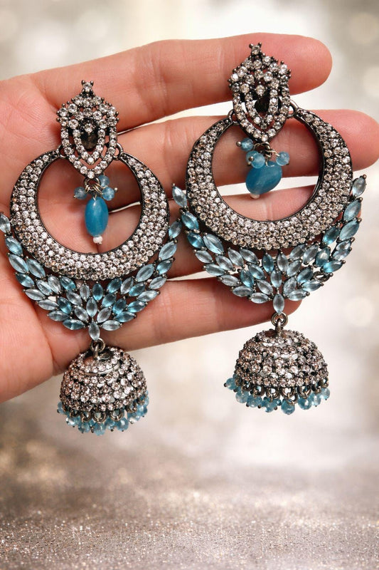 Blue Jhumka Statement Earrings Indian Chandbali Earrings