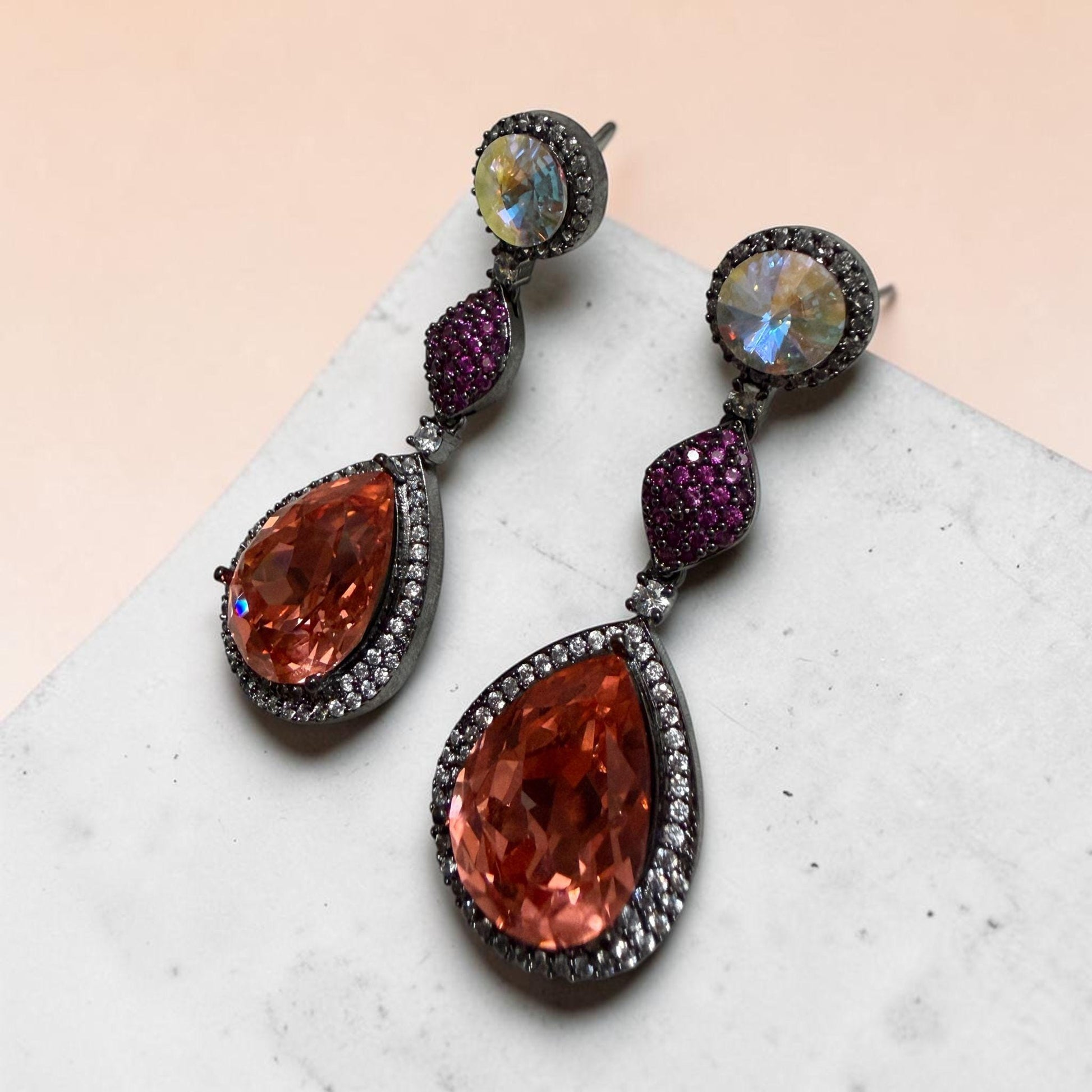 Peach Drop Earrings Statement Teardrop Earrings Glam Party Jewelry